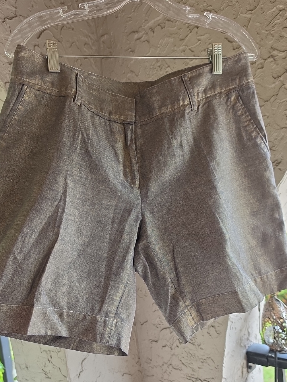 Etcetera Metallic Gray Linen-Blend Bermuda Shorts